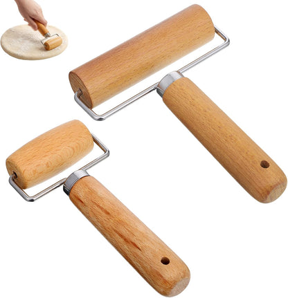 2 Pcs Pastry Roller, Wooden Rolling Pins Pizza Dough Roller Non-Stick Mini Rolling Pin for Pizza, Cookie, Pie, Dumpling, Home Kitchen Baking and Cooking