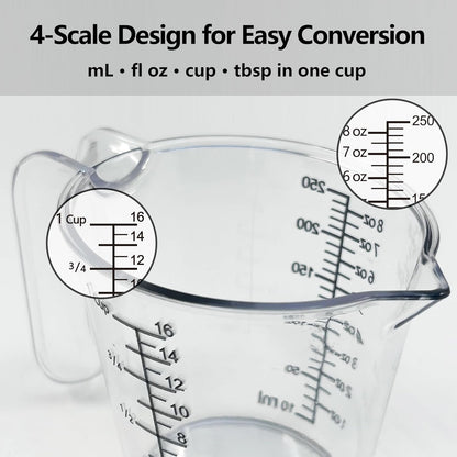 Laser-Etched Measuring Cup Set, 8 oz & 16 oz Clear Plastic Liquid Measuring Cups, Permanent oz/cup/Tbsp/mL Markings, Food-Grade for Baking & Cooking