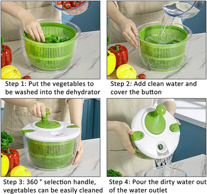 Salad Spinner, 5L Vegetable Washer Dryer Drainer Strainer with Bowl & Colander, Multi-Use Lettuce Spinner, Fruit Washer, Pasta and Fries Spinner