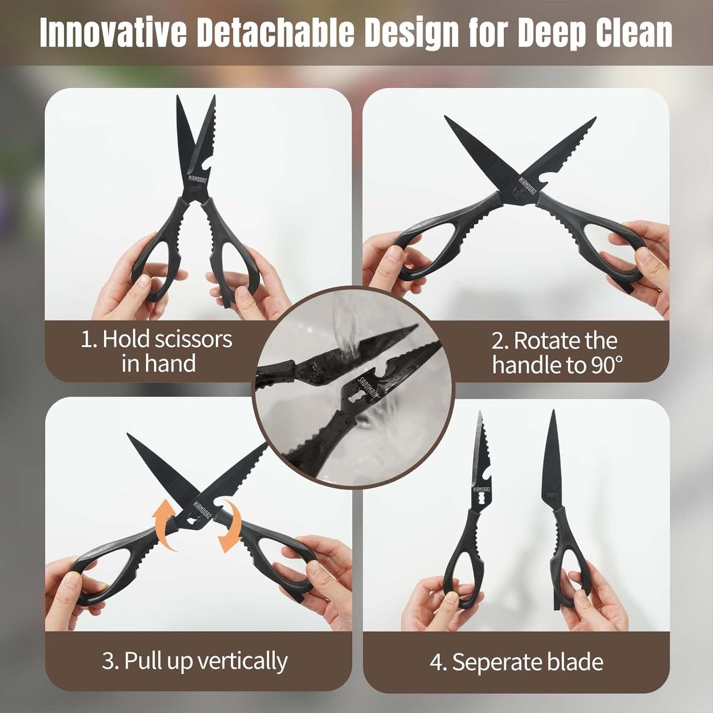 Kitchen Scissors All Purpose, Extra Sharp Kitchen Shears with Knife Sharpener & Sheath, Solid & Durable Stainless Steel Scissors with ANTI-RUST Black Titanium Plated, Dishwasher Safe - Green