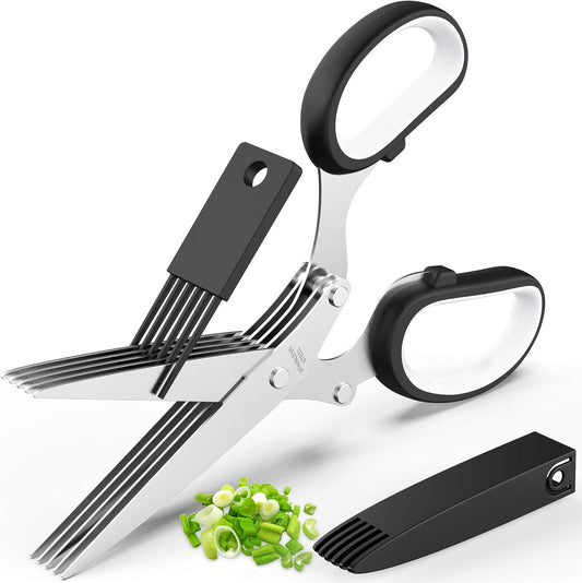 Fun Unique Kitchen Gadgets: Herb Scissors Set - Updated 2026 Cool Kitchen Tools for Cutting Fresh Garden Herbs - Sharp 5-Blade Shears with Cover, Anti-Rust Stainless Steel, Dishwasher Safe (Blue)