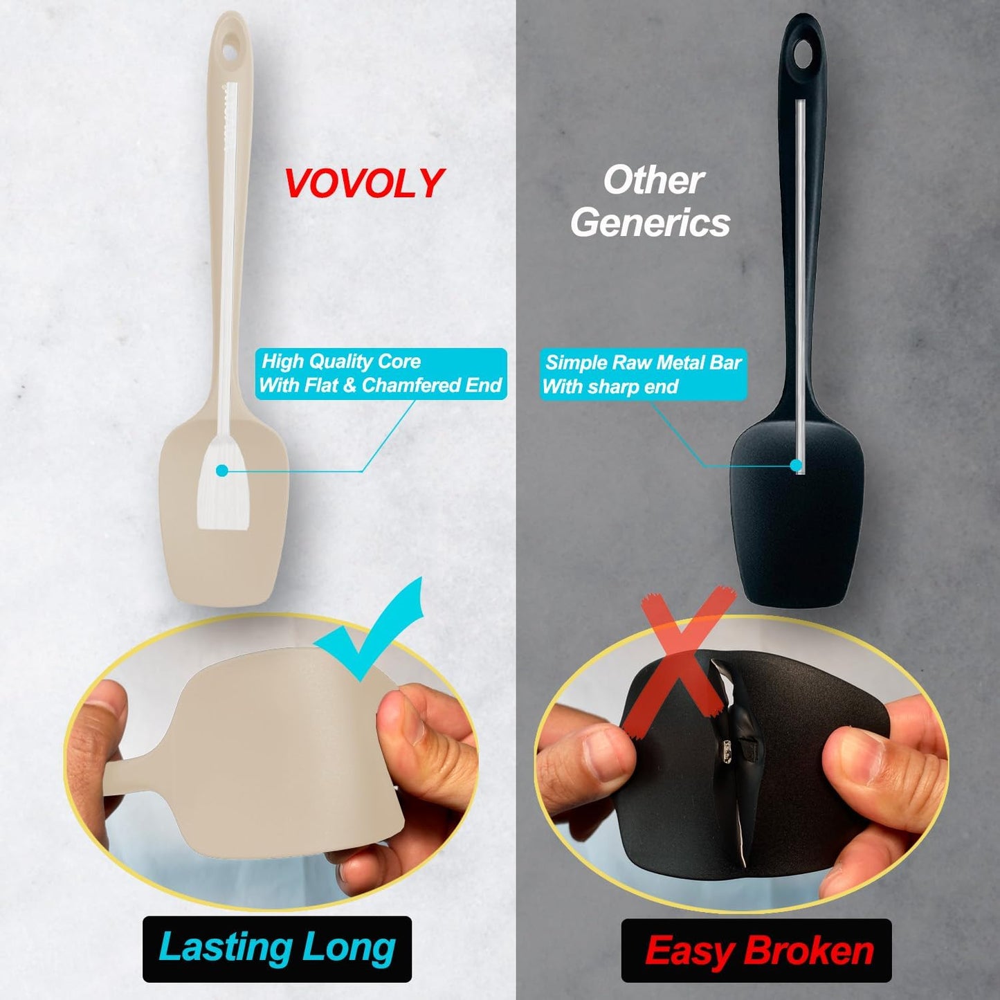 Silicone Spatula Set, High Heat Resistan Rubber Spoon Spatula, Non-Stick Spoonula with Seamless One Piece Design, Flexible Scrapers Baking Mixing Tool,3 Pack, Black