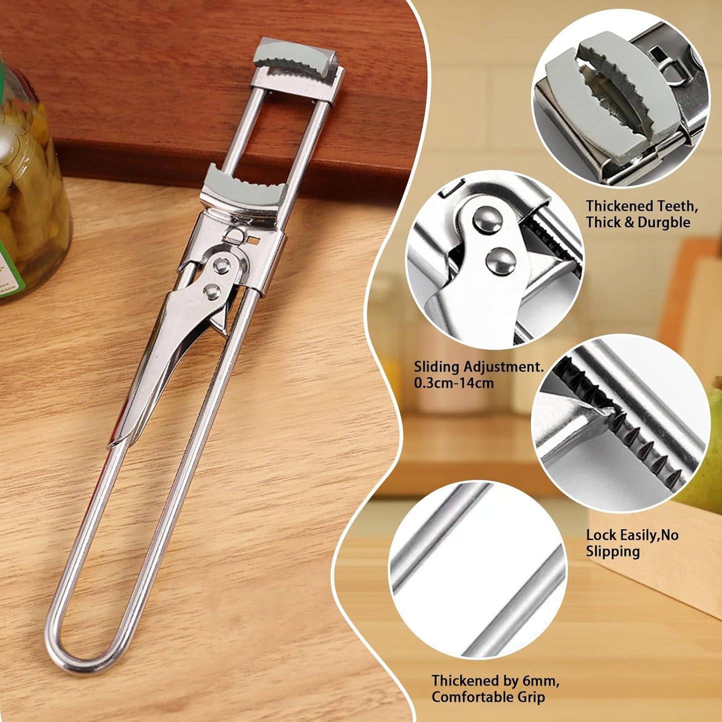 Adjustable Stainless Steel Jar Opener, 2026 New Jar Openers for Seniors, EasyGrip Adjustable HighLeverage stainlesssteel (1PCS)