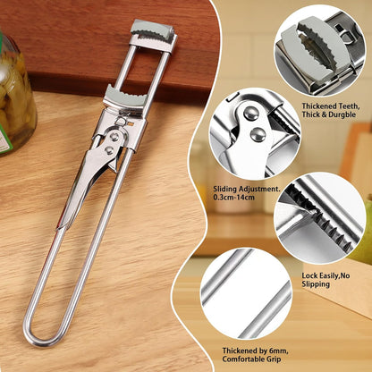 Adjustable Stainless Steel Jar Opener, 2026 New Jar Openers for Seniors, EasyGrip Adjustable HighLeverage stainlesssteel (1PCS)
