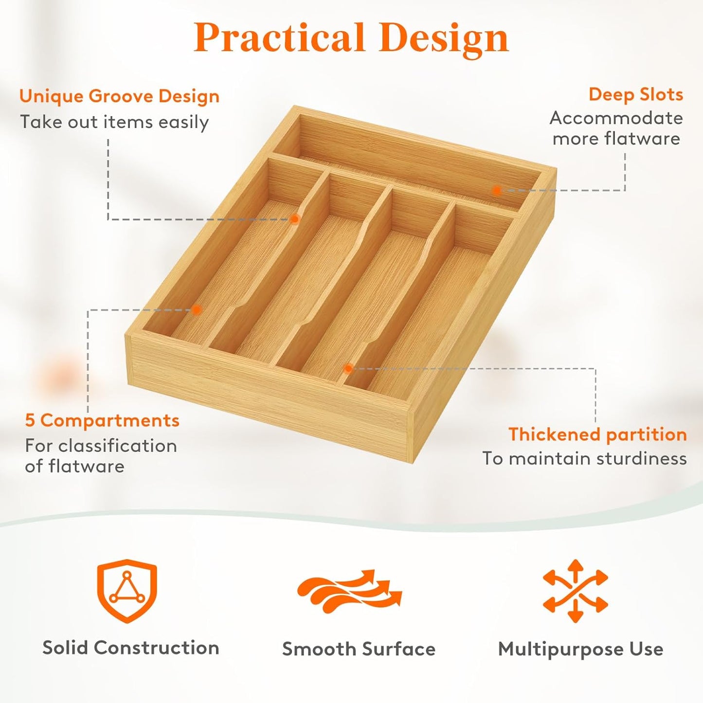 Lifewit Silverware Drawer Organizer, Utensil Tray for Kitchen, Flatware and Cutlery Holder, Storage for Spoons Forks Knives, 6.7 x 12", Natural