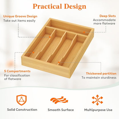 Lifewit Silverware Drawer Organizer, Utensil Tray for Kitchen, Flatware and Cutlery Holder, Storage for Spoons Forks Knives, 6.7 x 12", Natural