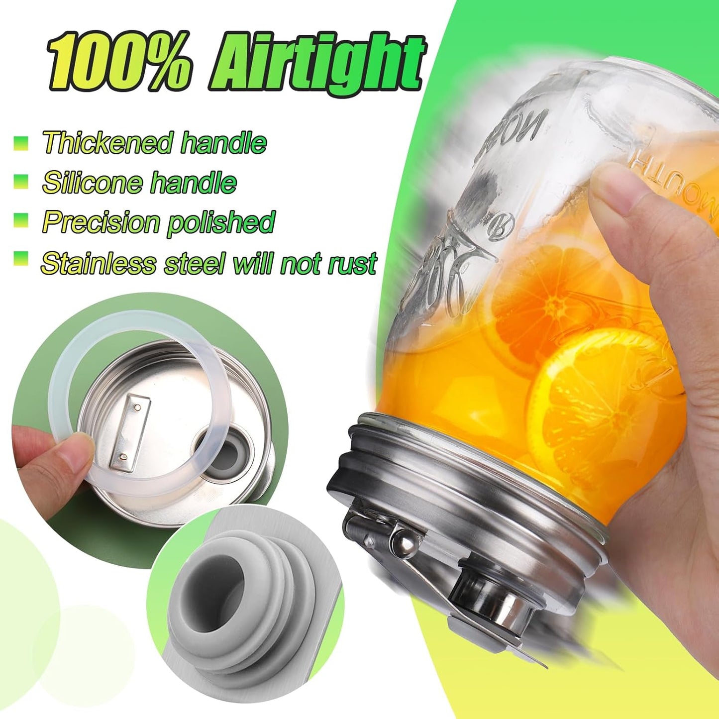 Mason Jar Pour Spout Lid Stainless Steel with Handle, Wide Mouth Pour Spout Flip Cap Lids for Mason Jars, Anticracking Leak Proof Seal Cover Airtight for Drinking Salad Dressing & Food Storing(2PCS)