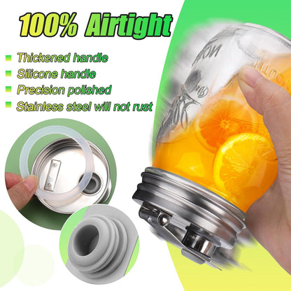 Mason Jar Pour Spout Lid Stainless Steel with Handle, Wide Mouth Pour Spout Flip Cap Lids for Mason Jars, Anticracking Leak Proof Seal Cover Airtight for Drinking Salad Dressing & Food Storing(2PCS)
