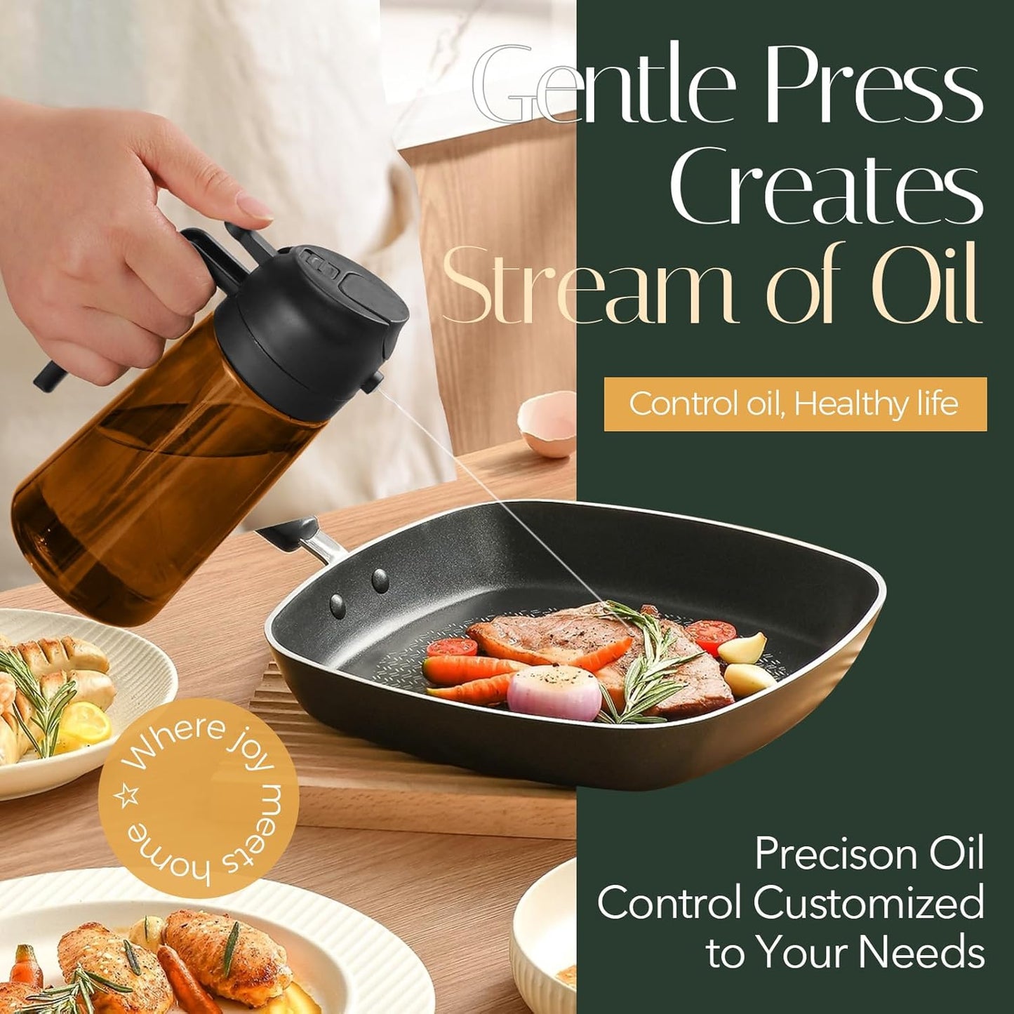 YARRAMATE 2Pcs 16oz/470ml Dark Brown Oil Sprayer for Cooking with Stickers, Food-grade Premium 2 in 1 Olive Oil Dispenser Bottle for Kitchen Gadgets, Air Fryer, Salad, Frying, BBQ (Black&OliveGreen)