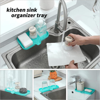 MicoYang Silicone Soap Dish with Drain Spout, Self-Draining Sink Organizer Tray for Bathroom and Kitchen, Sponges, Dispensers and Soap Holder, Non-Slip and Dishwasher Safe, Black (Compact, 4.9"×3.2")
