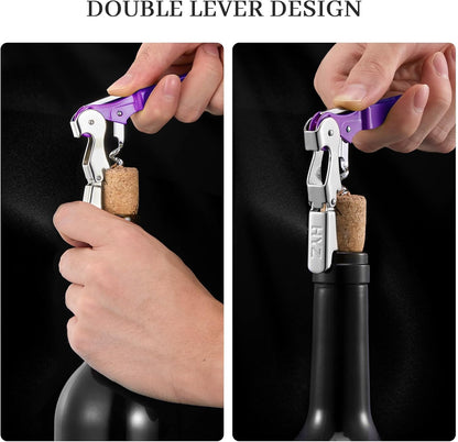 HYZ 2-Pack Wine Opener Waiter Corkscrew, Professional Wine Key for Servers, Bartender, with Foil Cutter, Manual Wine Bottle Opener Double Hinged (Black)