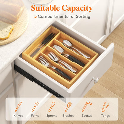 Lifewit Silverware Drawer Organizer, Utensil Tray for Kitchen, Flatware and Cutlery Holder, Storage for Spoons Forks Knives, 6.7 x 12", Natural
