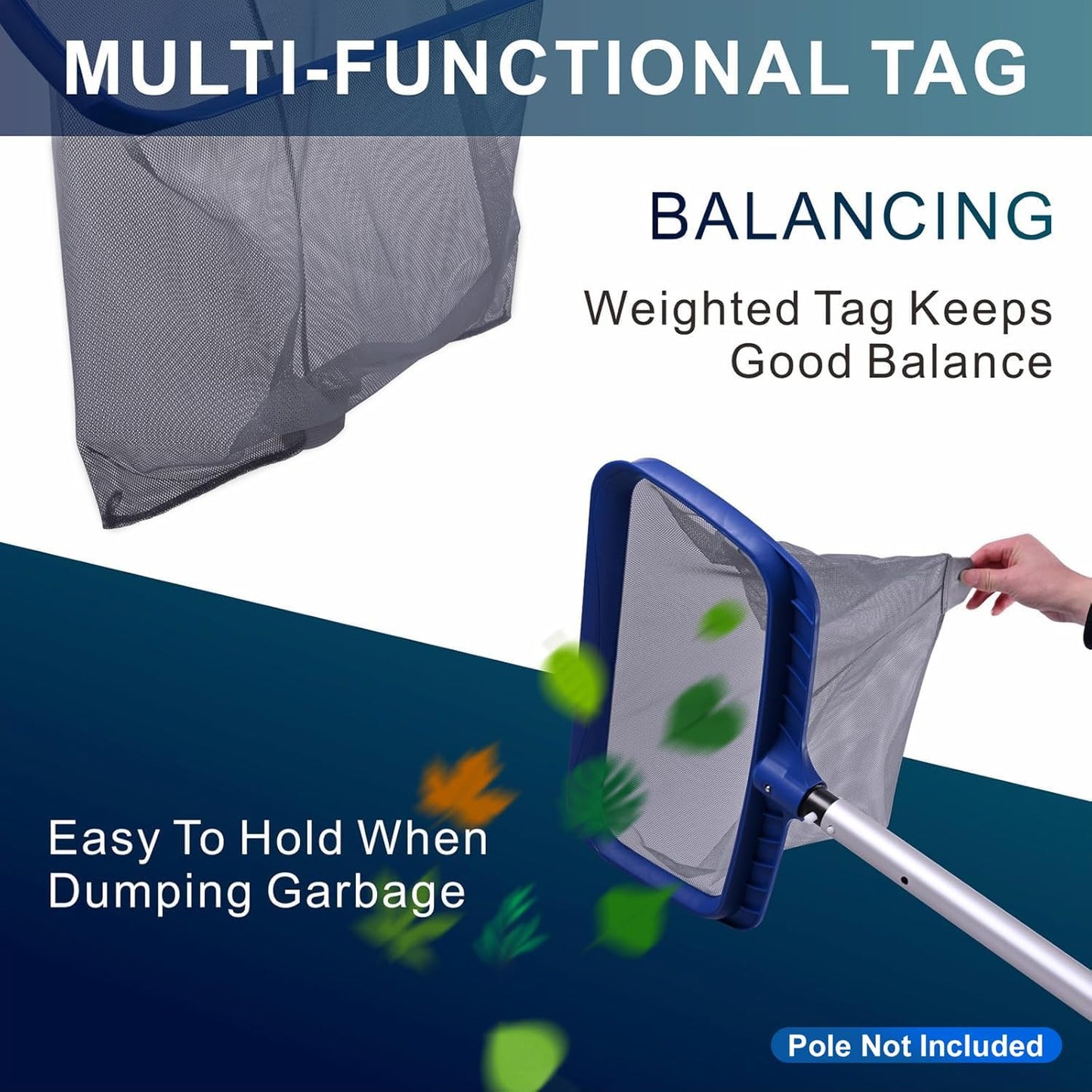 POOLAZA Hot Tub Skimmer Net Handheld, Professional Pool, Spa, Pound Skimmer Net with Aluminum Pole Handle, Deep Ultra Fine Mesh Netting Small Pool Skimmer Net, Upgrade Durable Hot Tub Net Hand Skimmer