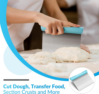Upgraded 304 Stainless Steel Multi-Purpose Bench Scraper with Measurement Marks, Dishwasher Safe, Dough Cutter for Pizza, Bread and Cookie Dough Vegetable Chopper, Baking Supplies, Mint Green