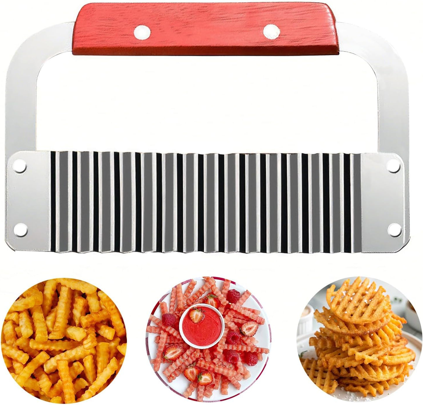 FANTEXY Extra Large Crinkle Cutter - French Fry Cutter, Wavy Chip Slicer for Carrots And Potatoes, Crinkle Cutting Knife with Wood Handle for Professional Kitchens for Fruit