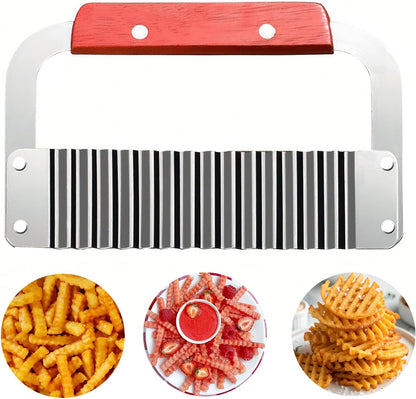 FANTEXY Extra Large Crinkle Cutter - French Fry Cutter, Wavy Chip Slicer for Carrots And Potatoes, Crinkle Cutting Knife with Wood Handle for Professional Kitchens for Fruit