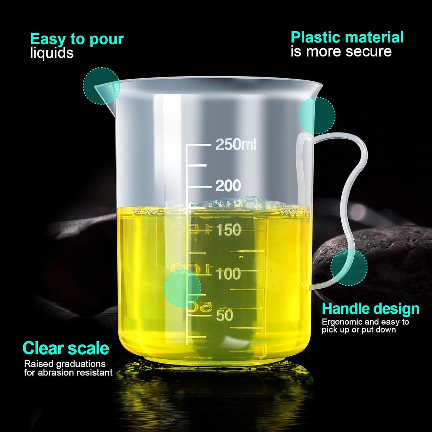 Teenitor Graduated Cylinder Plastic Beaker, 5pcs Plastic Graduated Cylinder 10ml 25ml 50ml 100ml 250ml and 5pcs Plastic Beakers 50ml 100ml 250ml 500ml1000ml Clear 10pcs