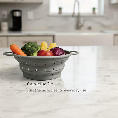 2-Quart Silicone Collapsible Colander – For Kitchen Use, Pasta Strainer, Strainers & Collapsible Strainers (Slate Gray, 2-Quart)