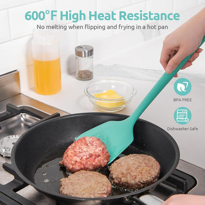 600ºF Heat Resistant Slotted Turner: U-Taste 13.6in Silicone Kitchen Spatula Flipper, 3.74in Wide Food Grade Flexible Thin Rubber Cooking Utensil for Egg, Pancake, Cookie in Nonstick Cookware (Red)