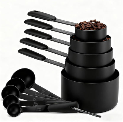 Bopei Measuring Cups and Spoons Set Stainless Steel 10 Piece for Cooking and Baking (5 Cups + 5 Spoons, Colorful Handles)