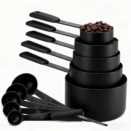 Bopei Measuring Cups and Spoons Set Stainless Steel 10 Piece for Cooking and Baking (5 Cups + 5 Spoons, Colorful Handles)