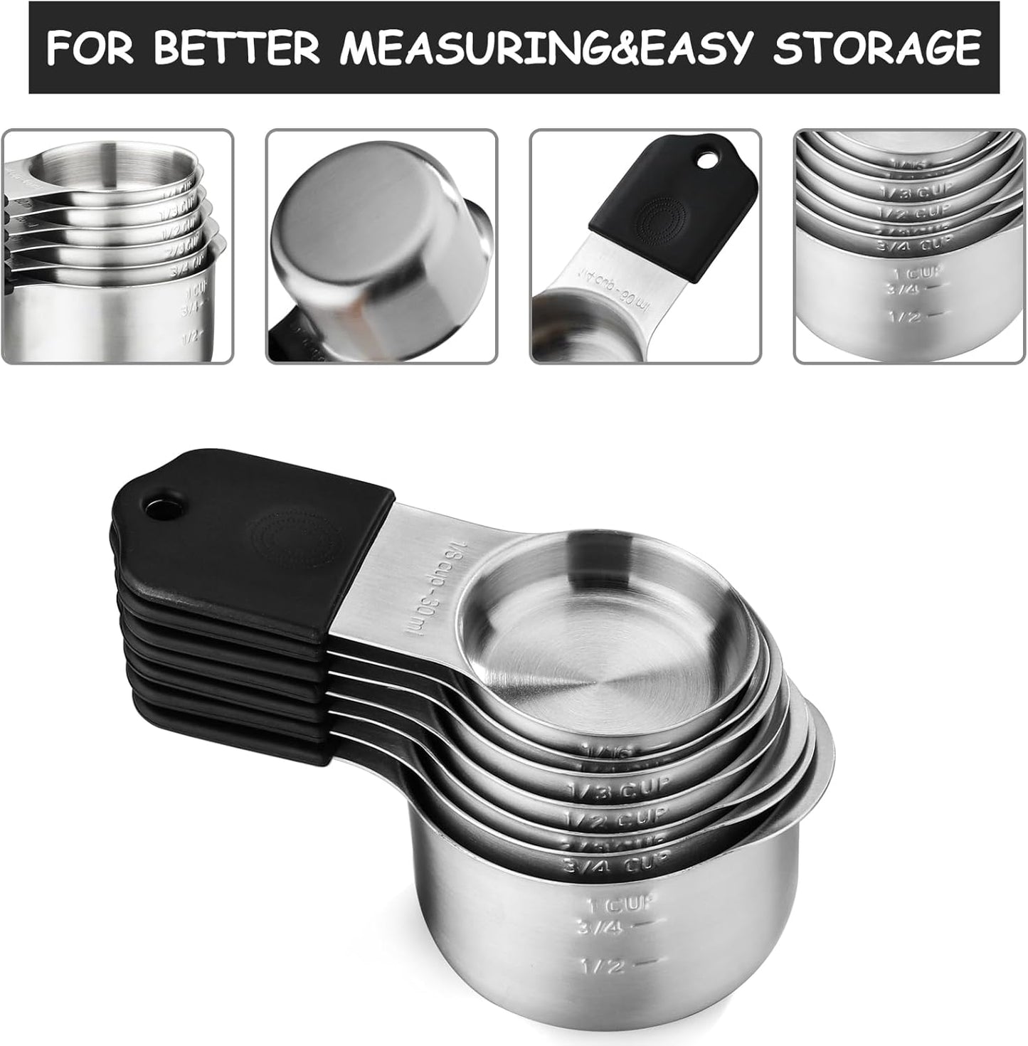 Magnetic Measuring Cups and Spoons Set of 16 Includes 7pcs Stainless Stee Stackable Nesting Magnetic Measuring Cup 9pcs Magnetic Measuring Spoon for Dry and Liquid Ingredients