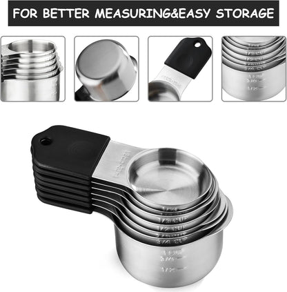 Magnetic Measuring Cups and Spoons Set of 16 Includes 7pcs Stainless Stee Stackable Nesting Magnetic Measuring Cup 9pcs Magnetic Measuring Spoon for Dry and Liquid Ingredients