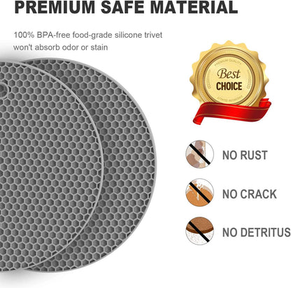 4 Pcs Trivets for Hot Dishes, Kitchen Heat Resistant Silicone Trivet, Extra Thick, Large, Non Slip (3. Beige)