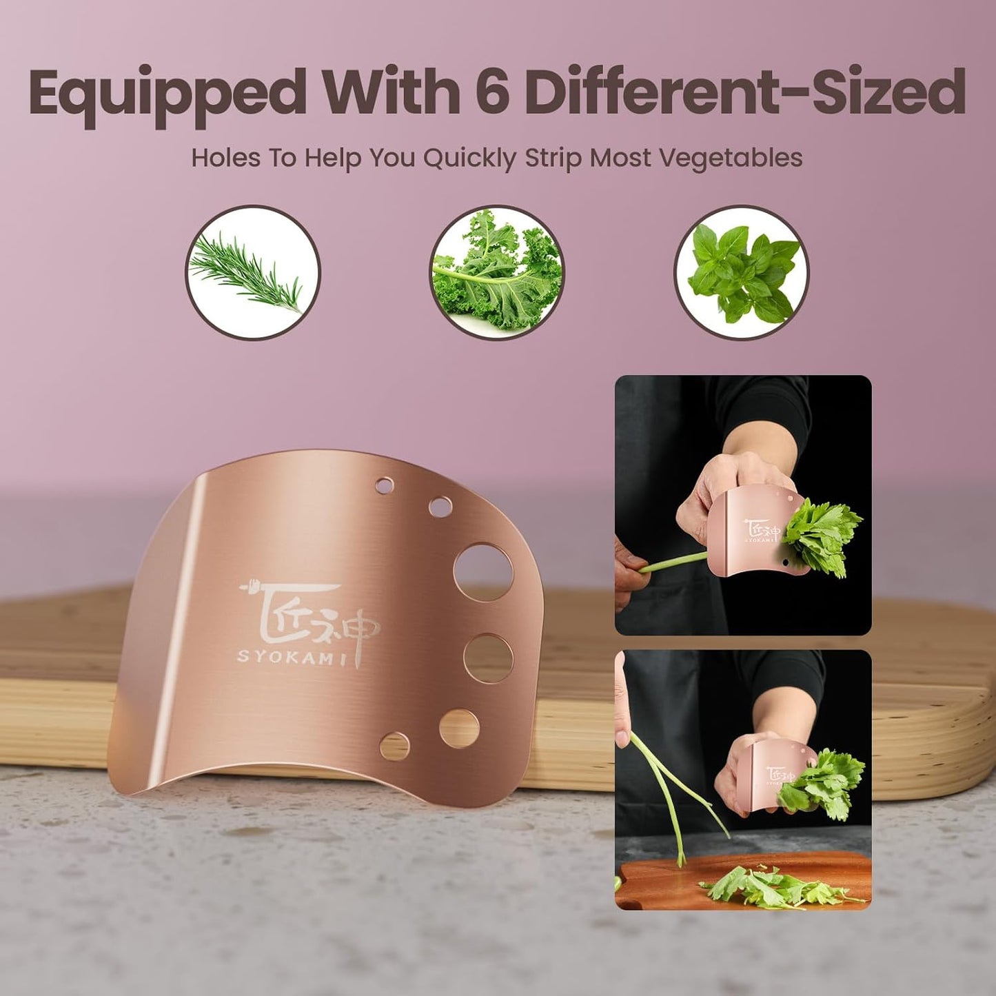 SYOKAMI Finger Guards for Cutting Food, Protects Women’s Fingers and Nails, Ideal Gift for Her, Mom or Wife, 2 Stainless Steel Finger Protectors with Herb Stripper, Adjustable Size