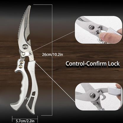Heavy Duty Kitchen Scissors, Stainless Steel Poultry Shears with Safety Lock Dishwasher Safe, Multi-Purpose Poultry Bone & Fish Scaling Shears, Bottle Opener for Meat, Vegetable, Turkey
