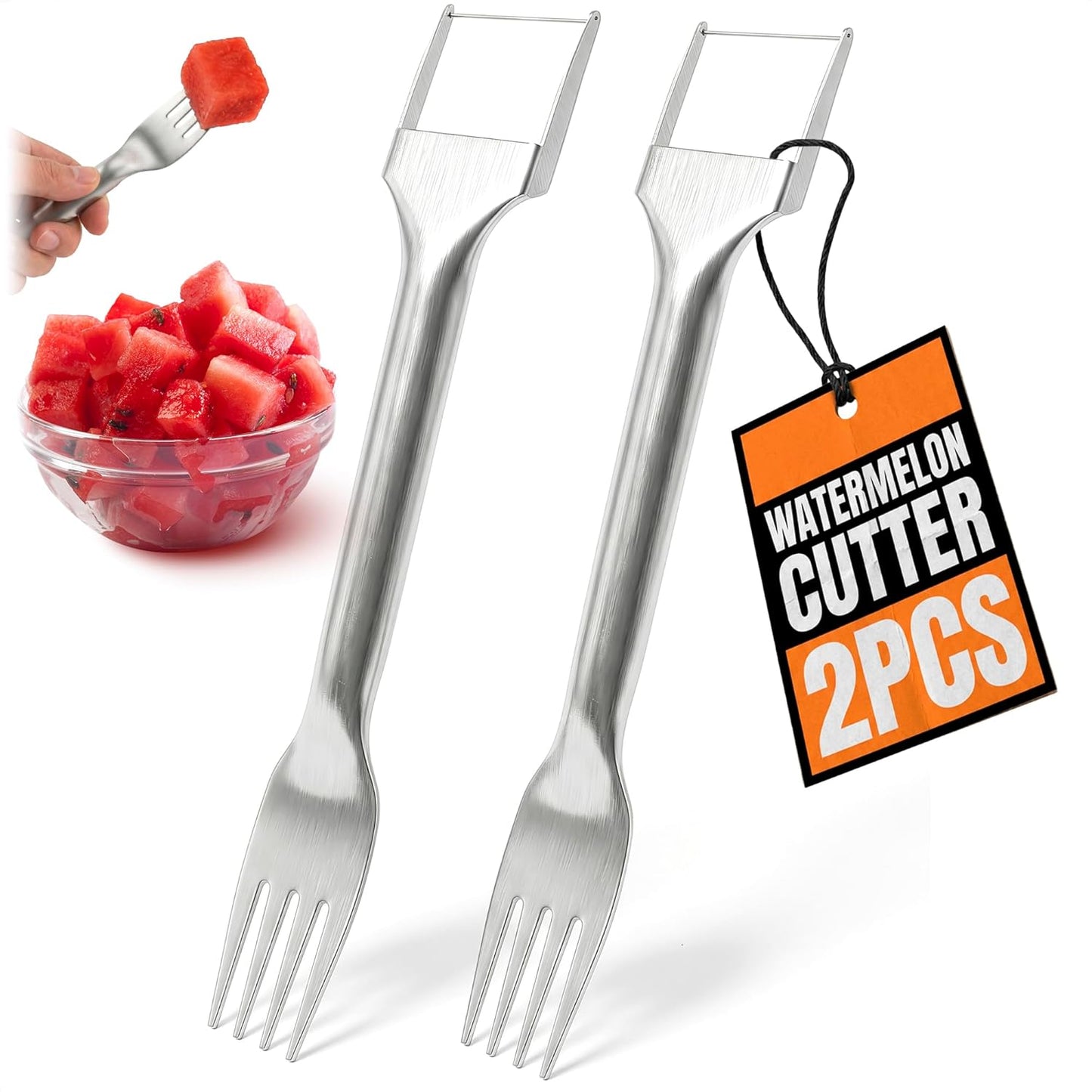 2-in-1 Watermelon Slicer Cutter Tool for 1” Cubes & Slices – Stainless Steel Watermelon Cutter Knife for Fast Fruit Cutting – Melon Slicer for Watermelon, Cantaloupe, Papaya, Honeydew, BBQ & Picnics