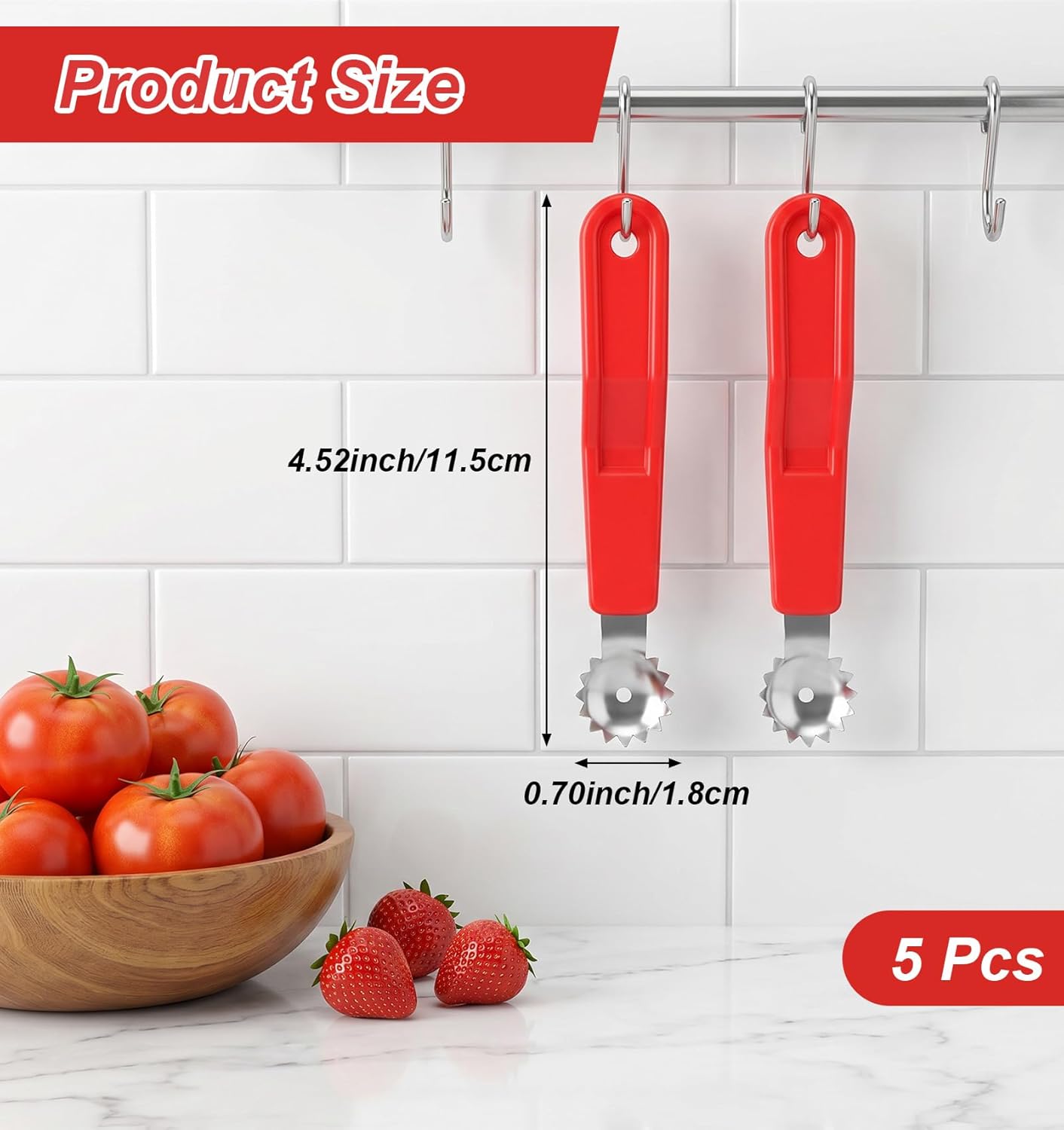 5 Pcs Tomato Corer Tool, Stainless Steel Tomato Corer, Multi-Purpose Strawberry Corer with Plastic Handle for Fruit Stem Remover Kitchen Tool