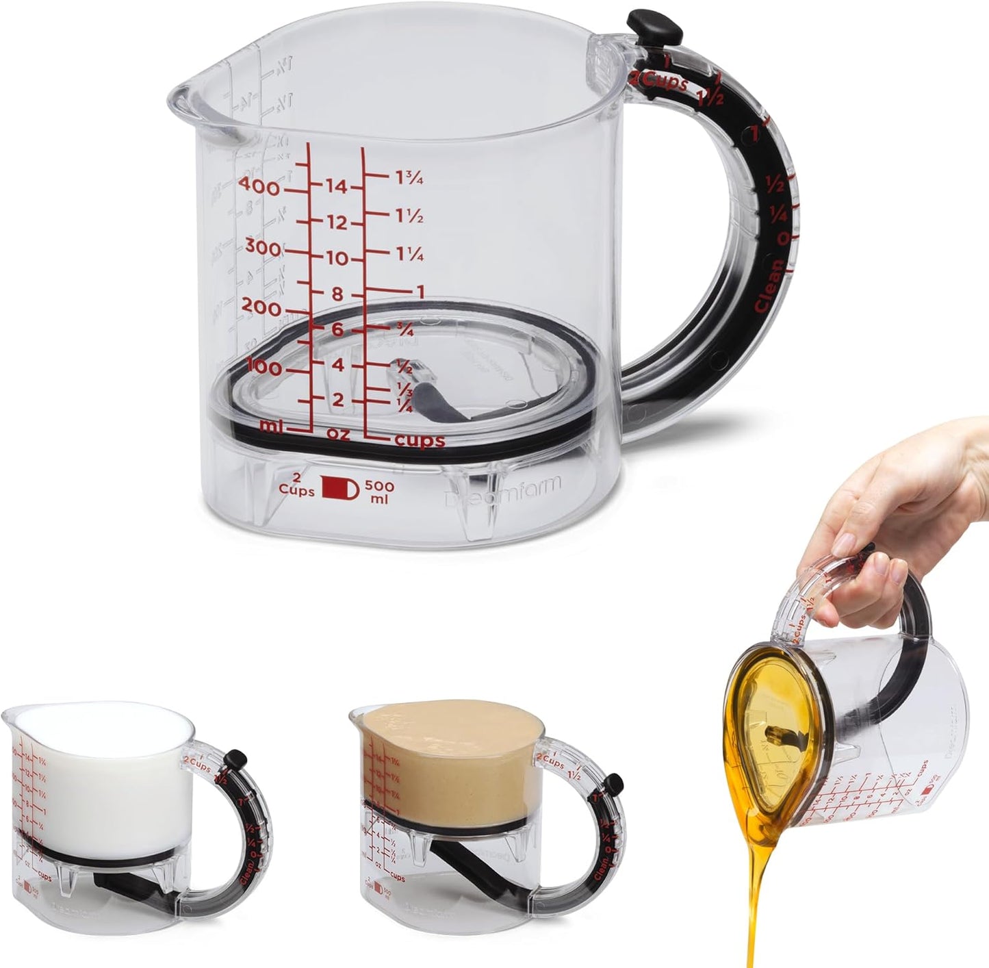 Dreamfarm Upcup All-in-1 Adjustable Measuring Cup, Metric & Imperial Measurements up to 1 Cup - Black/Clear