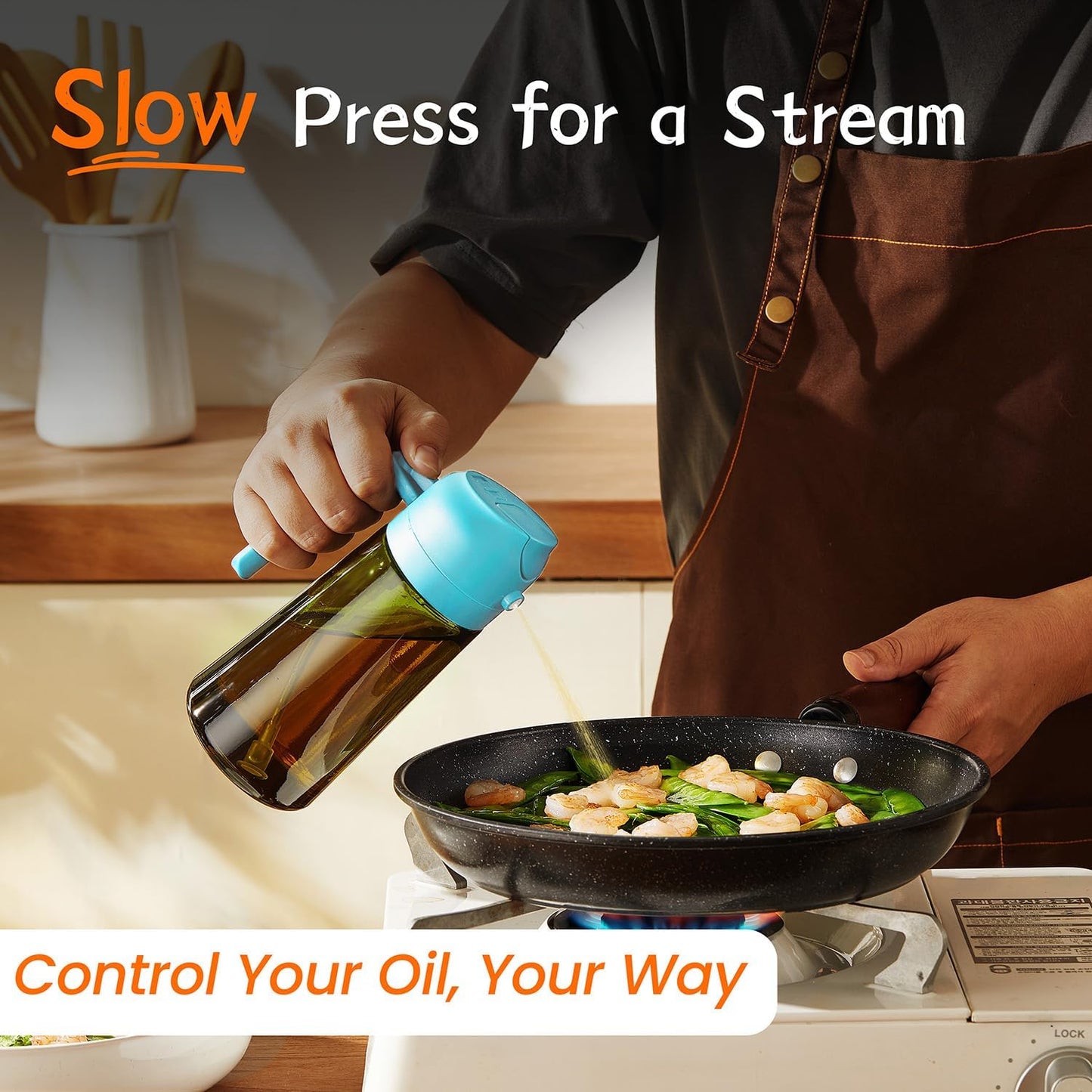 TrendPlain - Original 16oz/470ml Olive Oil Dispenser Bottle for Kitchen Gadgets and Air Fryer Accessories - Olive Oil Sprayer for Cooking w/Stickers - Black
