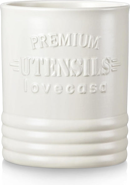 LOVECASA Utensil Holder, 7.2"+5.4" Ceramic Utensil Holder for Countertop, Large Cooking Utensil Crocks for Kitchen Counter, Farmhouse Utensil Vase for Housewarming, Kitchen Decor, Set of 2, Oasis