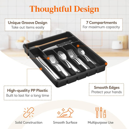 Lifewit Silverware Organizer with Lid, Covered Utensil Tray for Kitchen Drawer and Countertop, Plastic Cutlery and Flatware Storage Box for Spoons Forks Knives Holder Case, 12.6x11.8", Gray