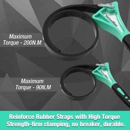 ValueMax 2-piece Strap Wrench Set, Adjustable Oil Filter Wrench with Max Diameter 4" (Small) & 6" (Large) for Shower Head Water Filter, Jar Opener Set