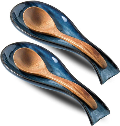 Spoon Rest for Stove Top, Ceramic Large 8.7 Inch Spoon Holder for Kitchen Counter, Porcelain Utensil Rest for Ladle, Spatula, Housewarming Gifts, Dishwasher Safe and Heat-Resistant, Blue(1 PC)