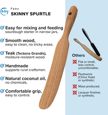 FAAY 13" Dough Whisk, 100% Healthy Teak Kitchen Utensils for Bread Mixing, Sourdough, Batter Preparation, Baking, and Cooking Tools
