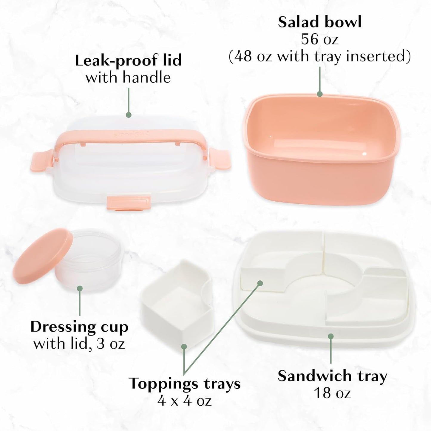 Goodful Stackable Lunch Box Container, Bento Style Food Storage with Removeable Compartments for Sandwich, Snacks, Toppings & Dressing, Leak-Proof and Made without BPA, 56-Ounce, Teal