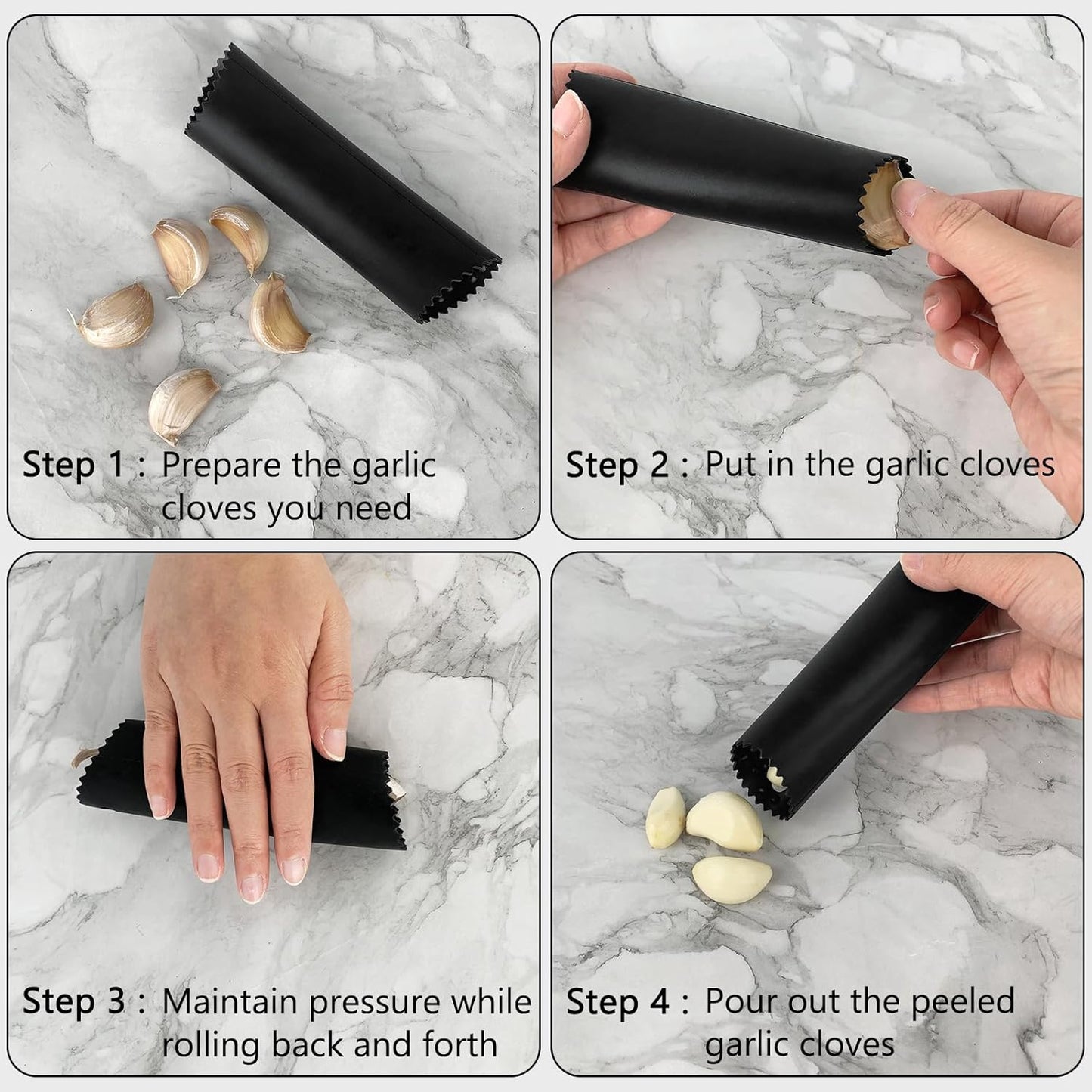 2Pack Garlic Peelers, 5.7in Silicone Garlic Skin Remover Roller, Garlic Peel Kitchen Tools, Black/Transparent