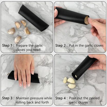2Pack Garlic Peelers, 5.7in Silicone Garlic Skin Remover Roller, Garlic Peel Kitchen Tools, Black/Transparent