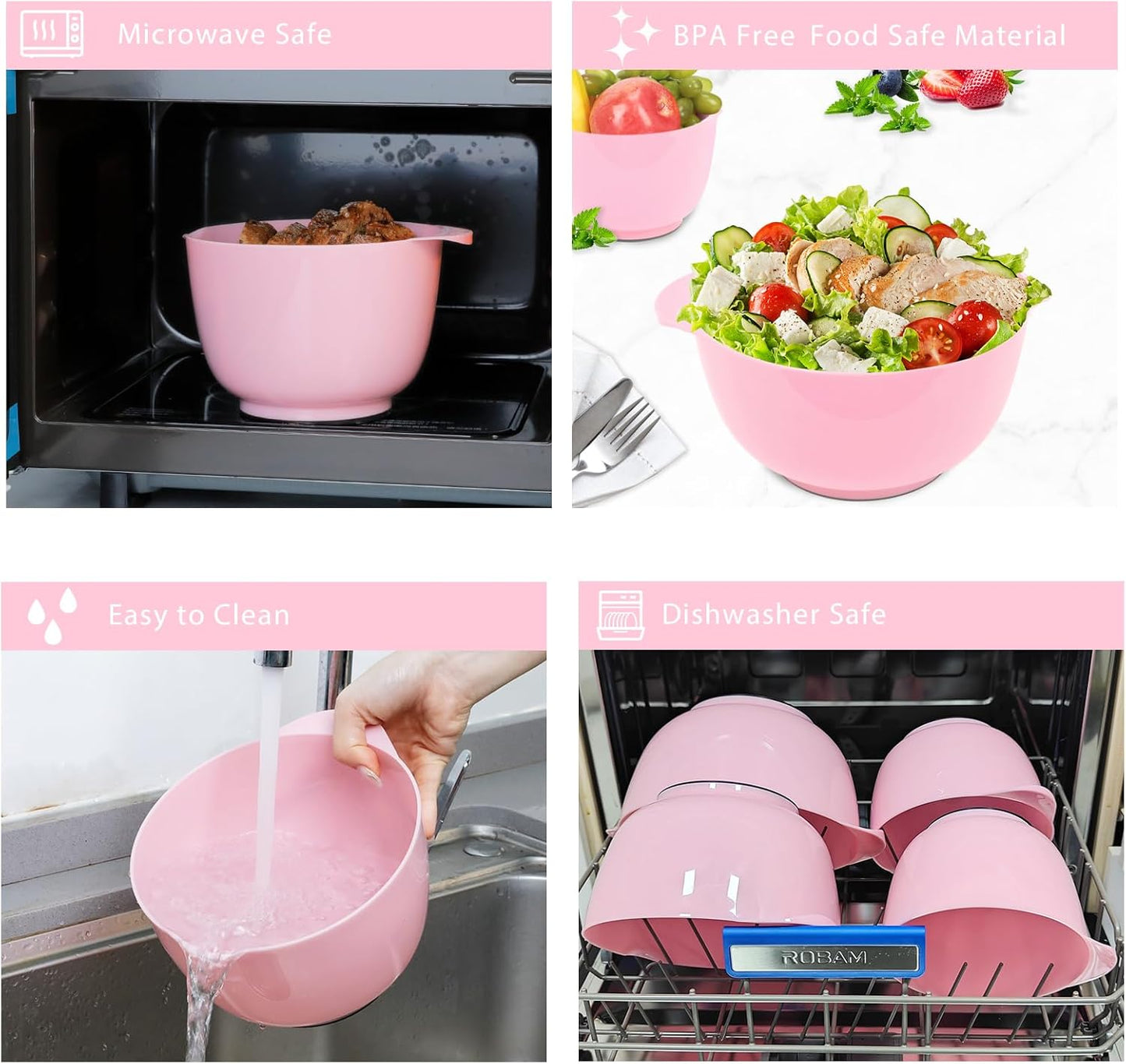 BoxedHome Green Ombre Nesting Plastic Mixing Bowl Set With Pour Spout, Microwave and Dishwasher Safe, BPA free Non-Slip Base, Set of 4 Size 1.7, 2.5, 3.5 and 4.5qt, Great for Prepping, Baking, Cooking