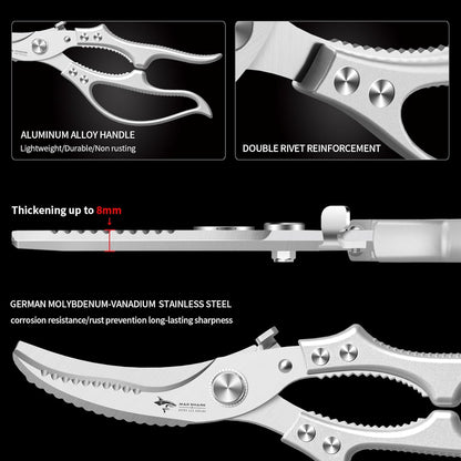 MAD SHARK Heavy Duty Poultry Shears, Kitchen Shears with Non-Slip Handle & Safety Lock, All Purpose Kitchen Scissors for Chicken, Meat Cutting, Turkey, Fish, Vegetables, Spring Loaded, Dishwasher Safe