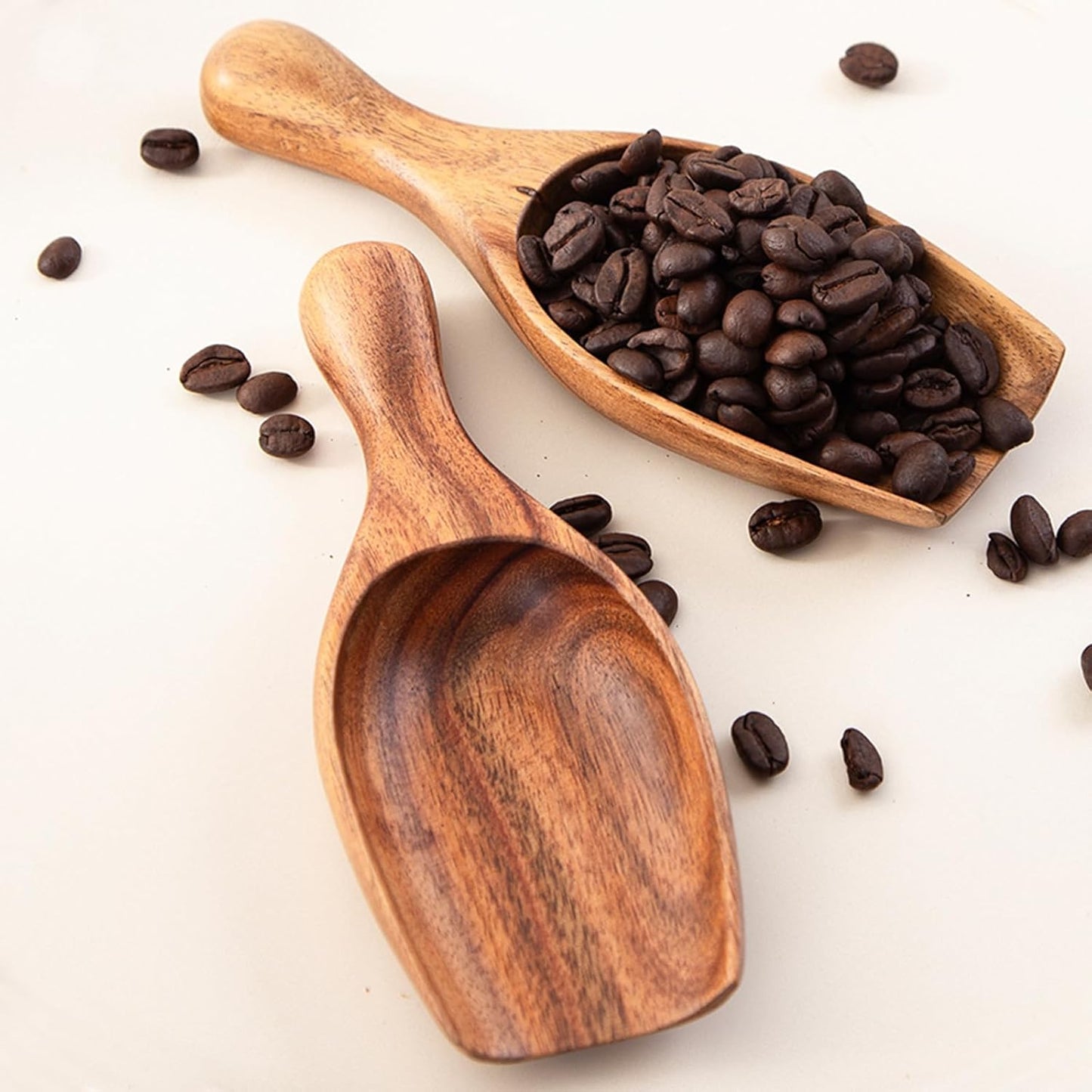 Big Wooden Scoop Shovel, Large Coffee Scoops for Ground coffee, 2PCS Acacia Wood Bean Salt Spoons, Wooden Scoops for Jars Canisters, Kitchen Scoops for Flour Laundry Scoop Multi-purpose