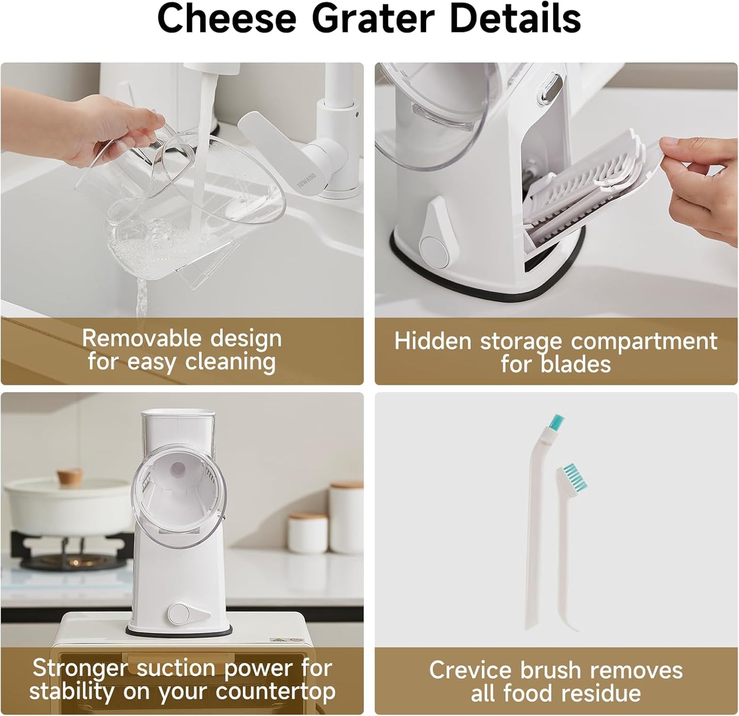 Rotary Cheese Grater Hand Crank, 5 in 1 Mandoline Vegetable Slicer - 5 Sets of Blades,Strong Suction Base&Easy to Clean - Kitchen Cheese Grater Shredder with Handle for Fruit,Vegetable,Nuts