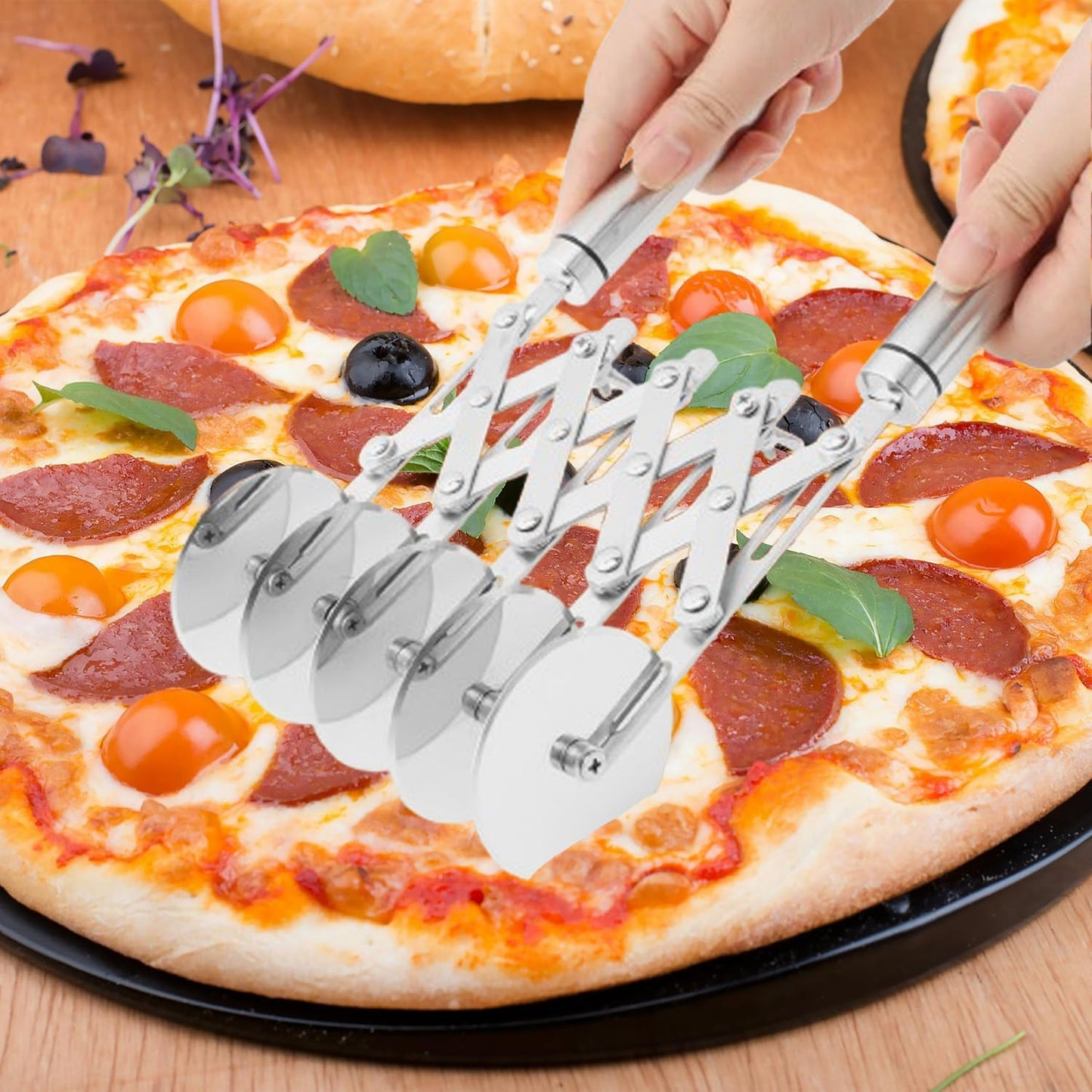 Ragyzity 5 Wheel Pastry Cutter, Stainless Steel Pizza and Dough Tool, Multi-Round Pastry Knife Baking Cutter with Double Wheel Dough Divider, Heavy Duty Pastry Wheel with Ergonomic Handle