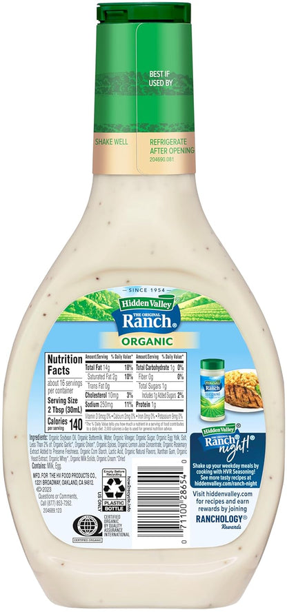 Hidden Valley Original Ranch Organic Salad Dressing & Topping, Gluten Free - 16 Ounce Bottle (Package May Vary)