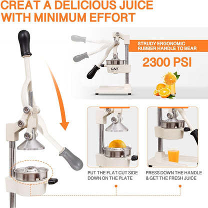 Commercial Heavy Duty Cast Iron Hand Press Manual Orange Citrus Lemon Lime Grapefruit Pomegranate Fruit Juice Squeezer Machine with Stainless Steel Cup