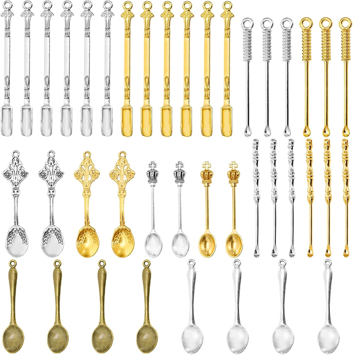 Foraineam 40 Pieces Mini Spoons Tiny Shovel Spoon, Metal Medicine Spoon Powder Scoop for Spices, Herbs, Kitchen Tableware Charm Pendant Spoons For DIY Craft Jewelry Making Necklace Bracelet Key Chain